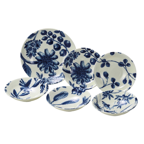日本AITO Botamical美浓烧陶瓷植物图案餐碟餐碗6件套装